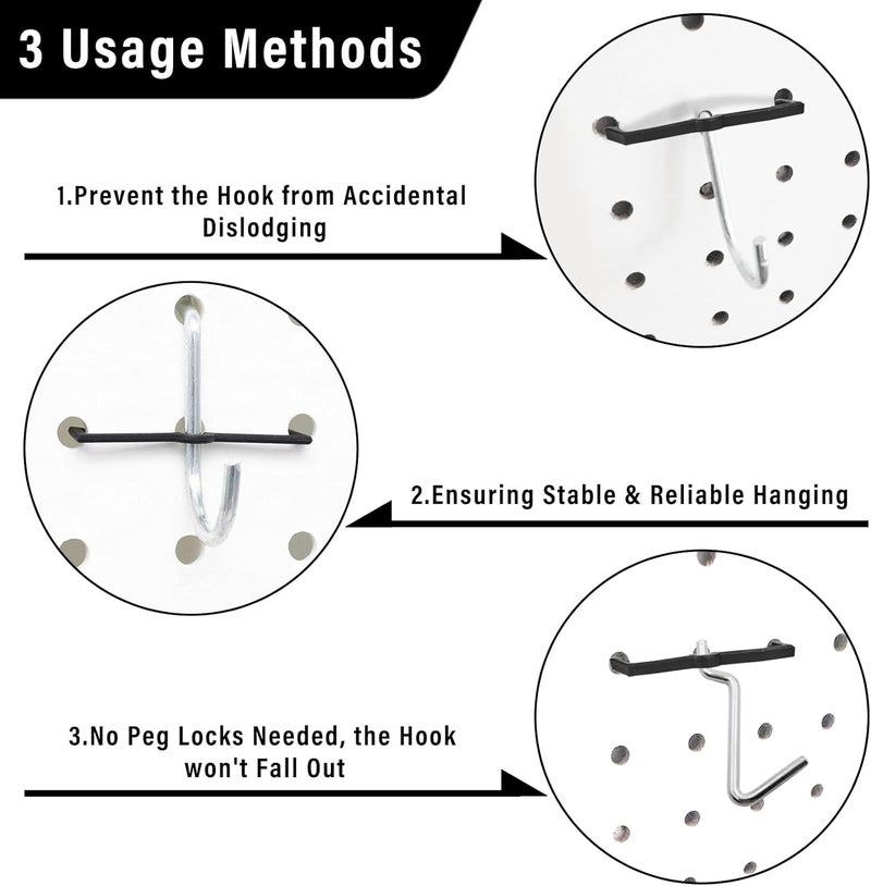 AccEncyc Black Peg Locks Plastic Pegboard Hook Locks Pegboard Display Hook Organizer Fixer Peg Board Hook Clip Retainers Pegboard Hook Organizer for Standard 1/4" and 1/8" Pegboard (120 Pcs) - Image 4
